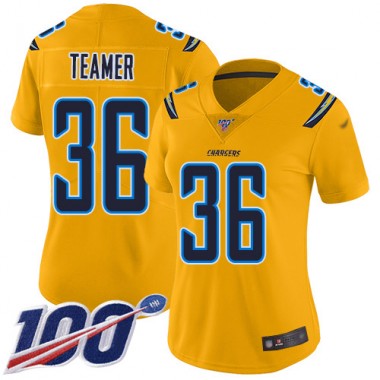 Los Angeles Chargers NFL Football Roderic Teamer Gold Jersey Women Limited #36 100th Season Inverted Legend
